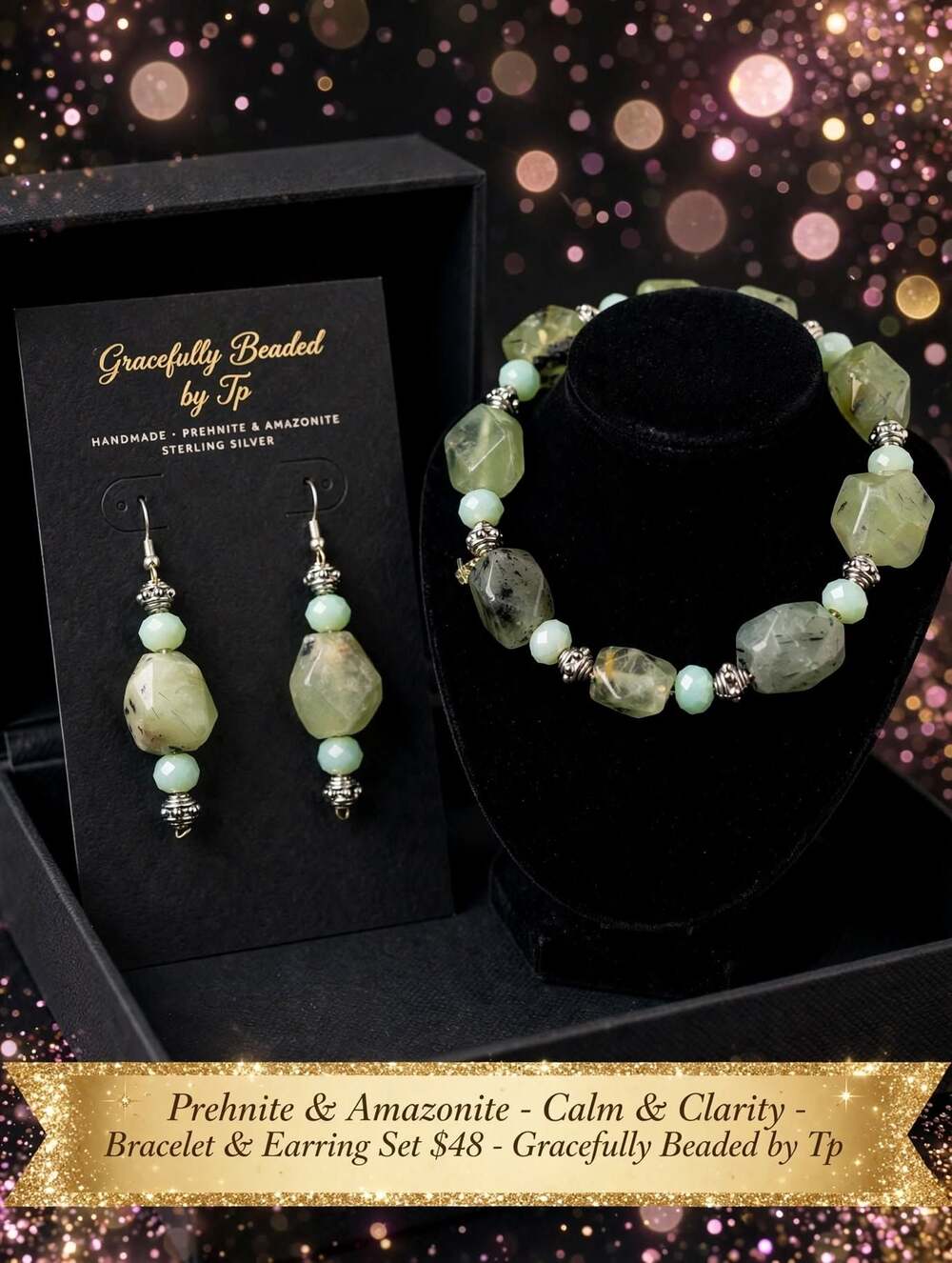 Gracefully Beaded by Tp Prehnite and Amazonite Sterling Silver Calm and Clarity